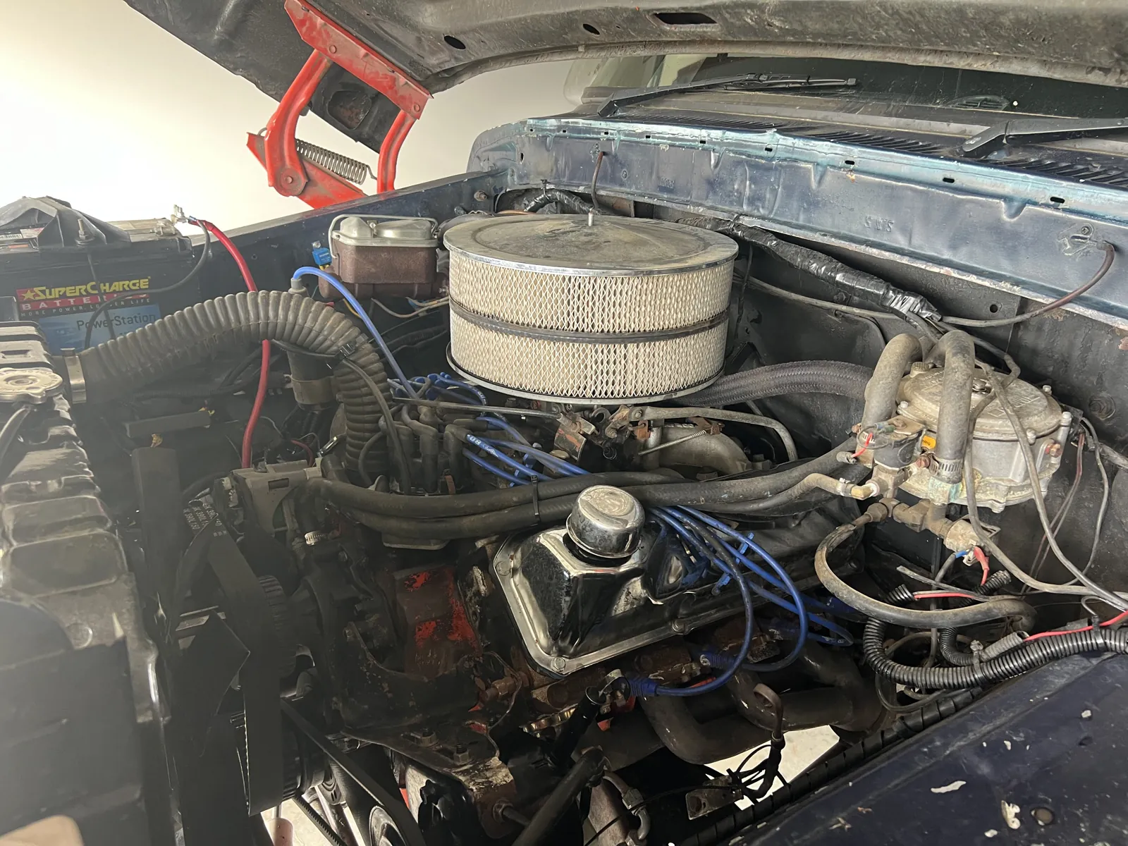Engine bay of a performance vehicle